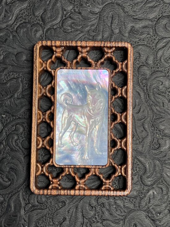 Basenji Dog Mother of Pearl and Wood Pendant Cabochon Mini Art - Picture 1 of 8